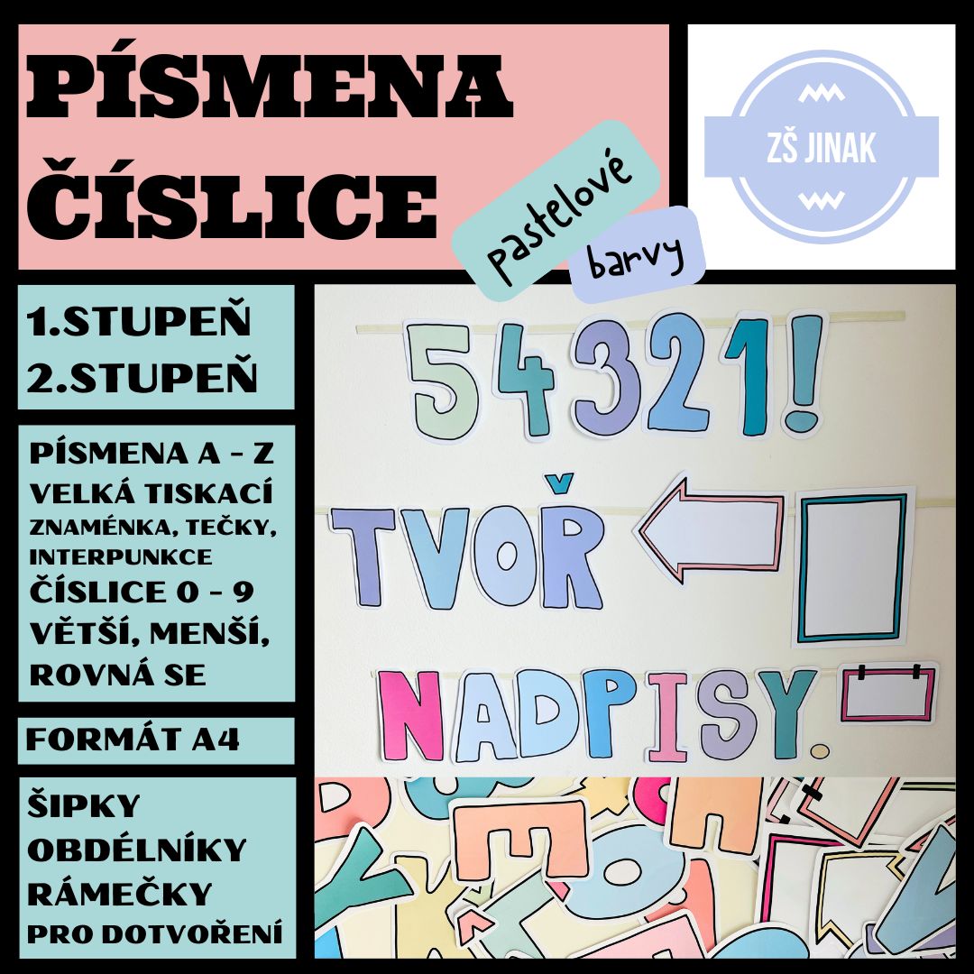 PÍSMENA A ČÍSLICE - pastelové barvy
